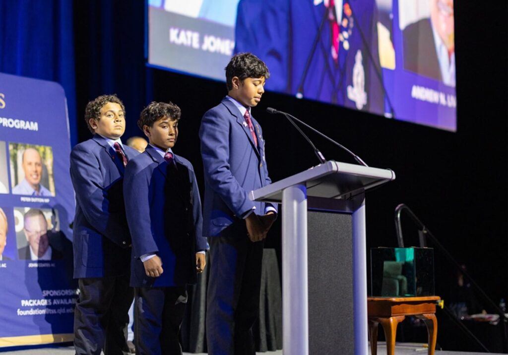 Yalari students delivering the Acknowledgment of Country at the TSS Foundation Business Lunch