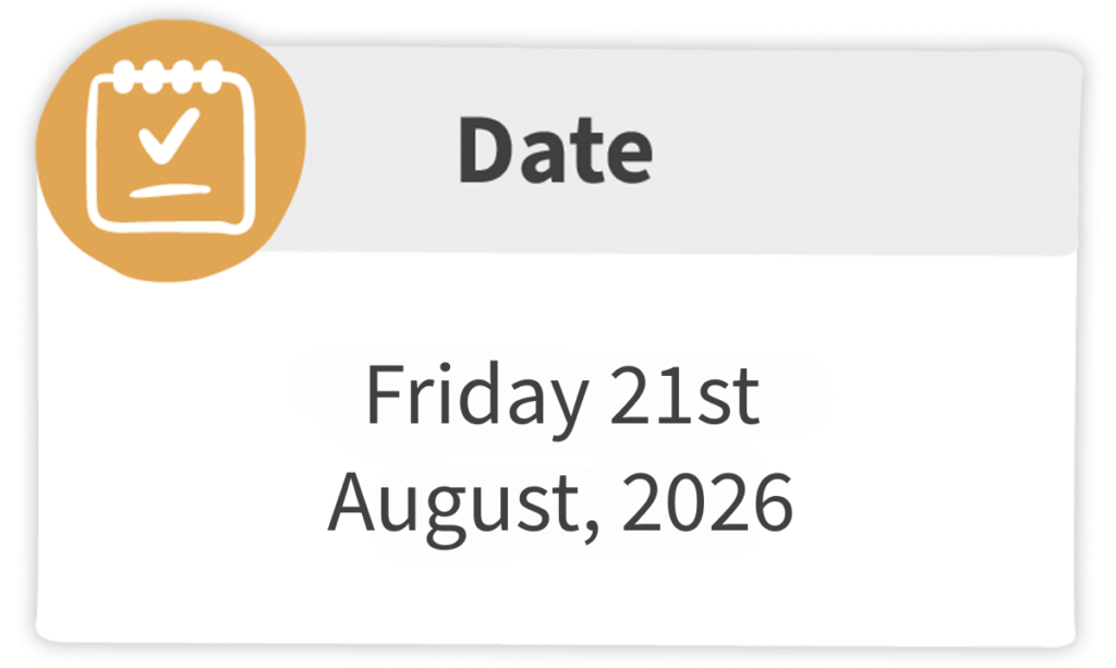 Event date Friday 21st August, 2026